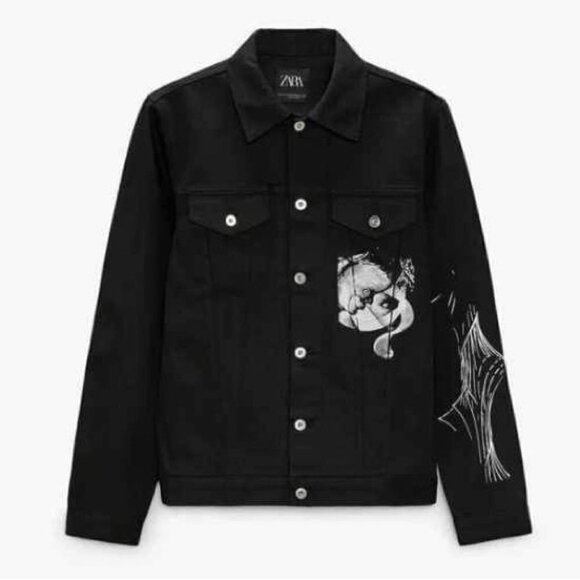🩷 Zara - Men's Printed Denim Jacket, Special Edition - Black. Size: S-M. NWT. - Picture 12 of 14